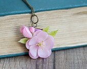 Cherry blossom necklace - cherry blossom pendant - sakura jewelry - sakura pendant - pink flower pendant - flower jewelry - floral necklace