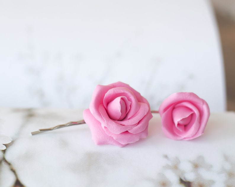 wedding hair piece flower girl bridal pink rose romantic bridesmaid floral unique handmade gift set Shabby chic flower hair clips