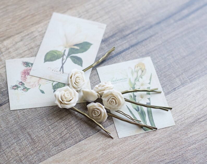 rose flower hair clips rose hair pins neutral Ivory hair clips cream wedding ivory cream hair accessories bridal hair flowers