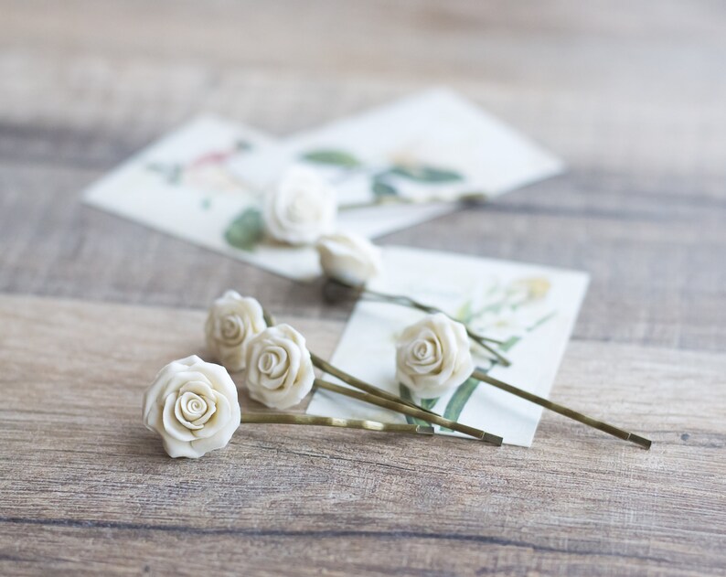 rose flower hair clips rose hair pins neutral Ivory hair clips cream wedding ivory cream hair accessories bridal hair flowers