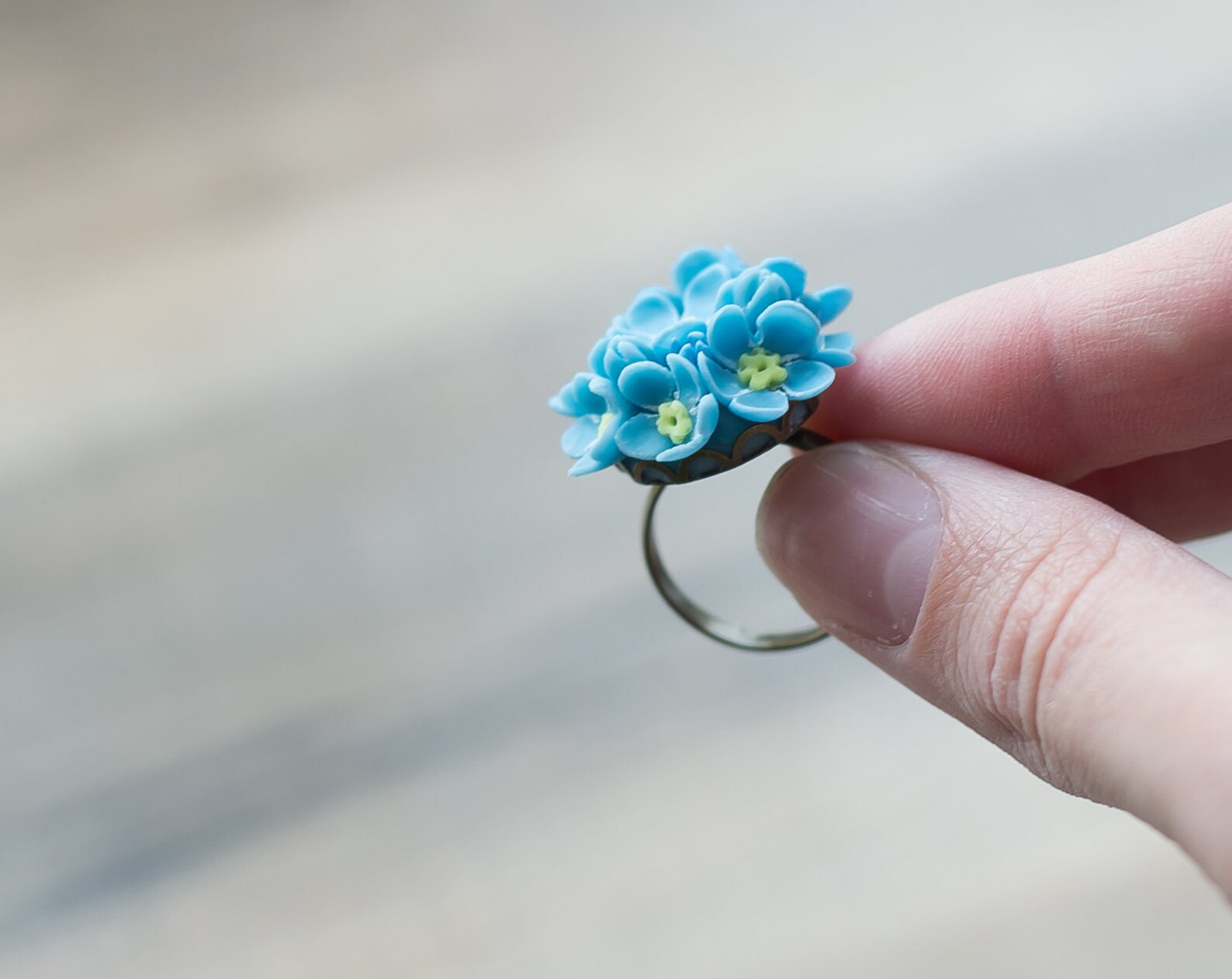 flower ring adjustable blue floral jewelry Etsy