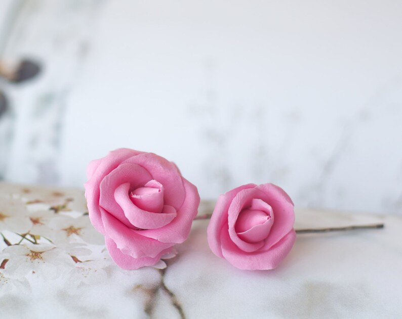 wedding hair piece flower girl bridal pink rose romantic bridesmaid floral unique handmade gift set Shabby chic flower hair clips