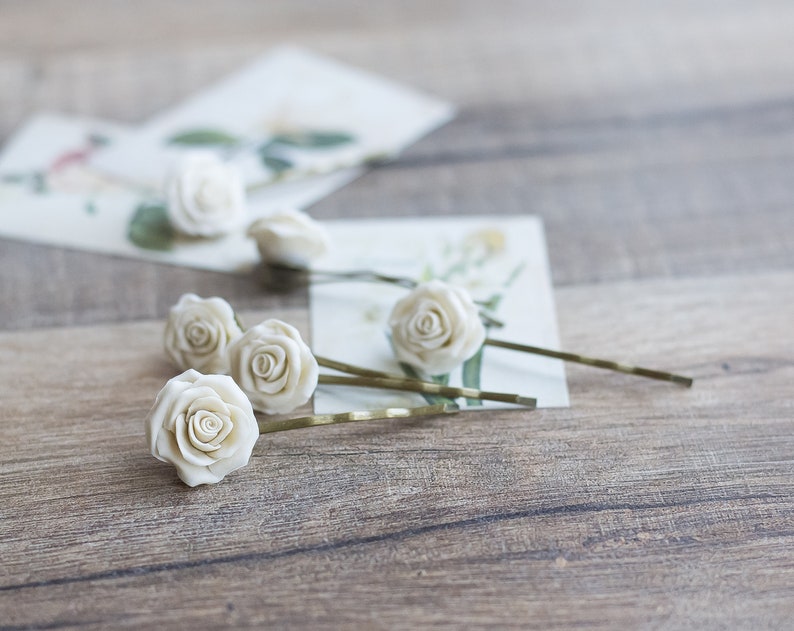 rose flower hair clips rose hair pins neutral Ivory hair clips cream wedding ivory cream hair accessories bridal hair flowers