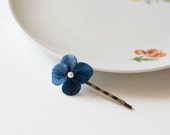 SALE Dark blue hydrangea hair pin - navy hydrangea hair clip - hydrangea hair accessories - hair bobby pin - flower hair pin - bridal flower