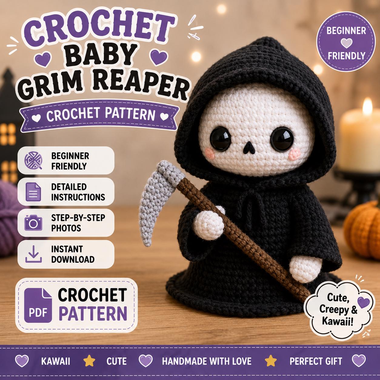 33 Horror Crochet Patterns for Spooky Decor, Gifts, and Creepy-Cute Makes 29 Baby Grim Reaper Crochet