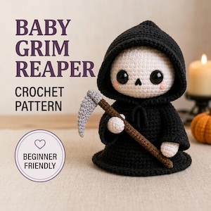 Padrão de crochê para bebê Ceifador, Amigurumi gótico de Halloween em PDF