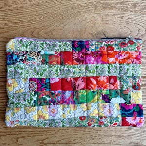 Liberty Tutti Fruitti Pouch, Patchwork Zip Pouch, Reclaimed Denim, Handmade Fabric Bag