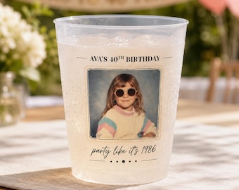 Custom 40th Birthday Frosted Cups | Personalized Milestone Birthday Cocktail Party Favors
