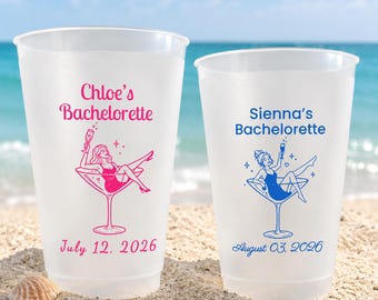 Custom Beach Bachelorette Cups Sip Squad Frosted Cups Girls Trip Party Cups Bridal Shower Drinkware Personalized Bach Party Favors