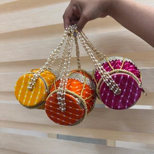 Dholki shaped potli bags bulk, Indian potli, Dryfruit box, Indian gift box, Bulk gift bags, mehendi favor, pakistani wedding, dholki favor