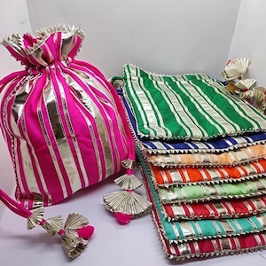 Bolsas Potli de seda hechas a mano al por mayor, bolsitas de regalo indias, bolsas para recuerdos de Mehendi, obsequios de boda, bolsitas étnicas, bolsas Potli tradicionales