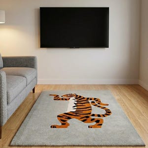 Tiger Pattern Accent Rug, Playful Animal Print Carpet, Living Room Decor, Unique Rug for Kids Room, Maximalist Home Decor Gift