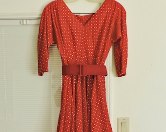 Vintage 1940's 1950's Red White Polka Dot Party Dress 00