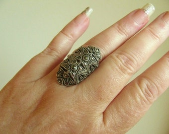 Antique Marcasite Sterling Silver Ring, 5 1/2