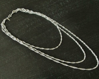 Vintage Multi-Strand Twisted Rope Silver Tone Necklace