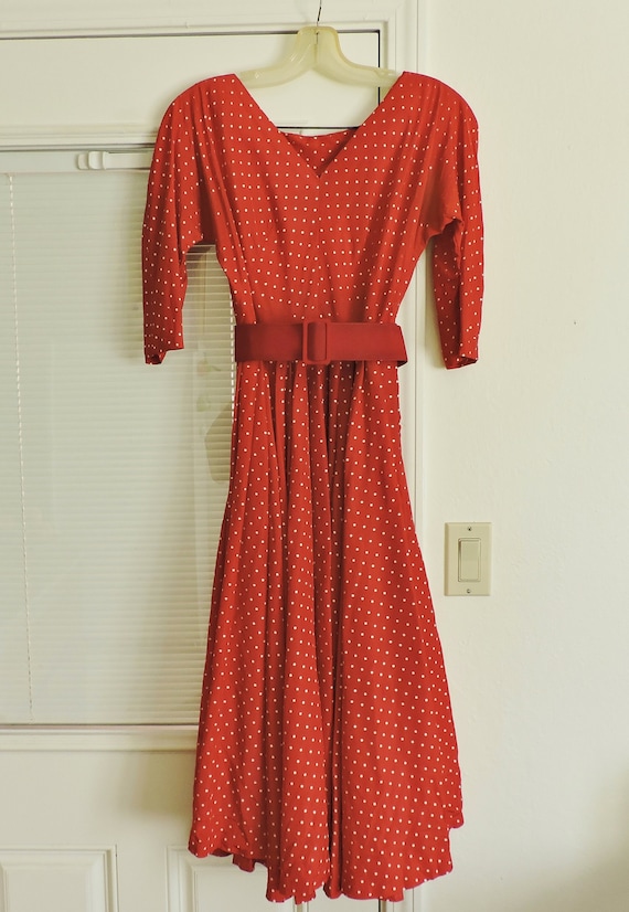 Vintage 1940's 1950's Red White Polka Dot Party Dr