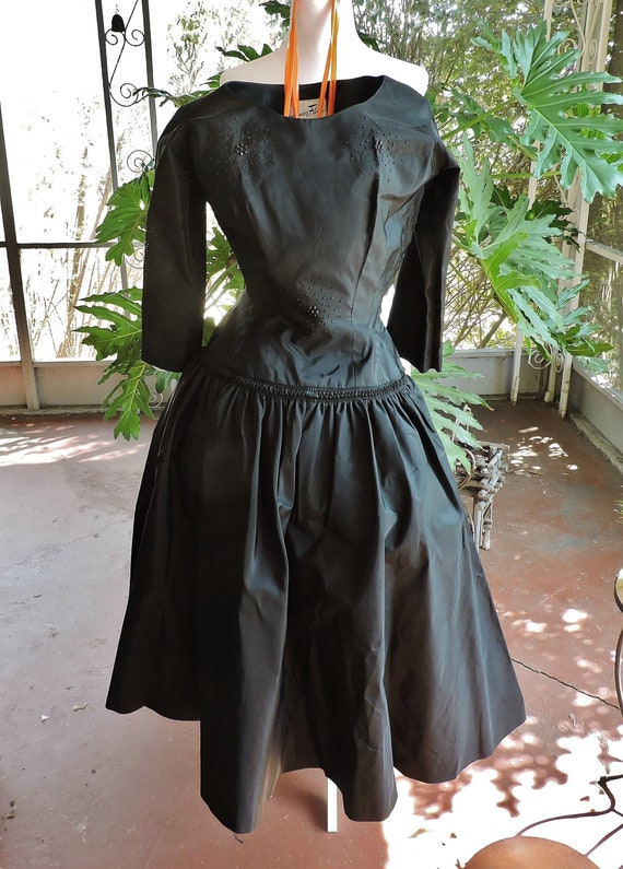 Vintage 1950's Junior Flair Black Taffeta Party Dr