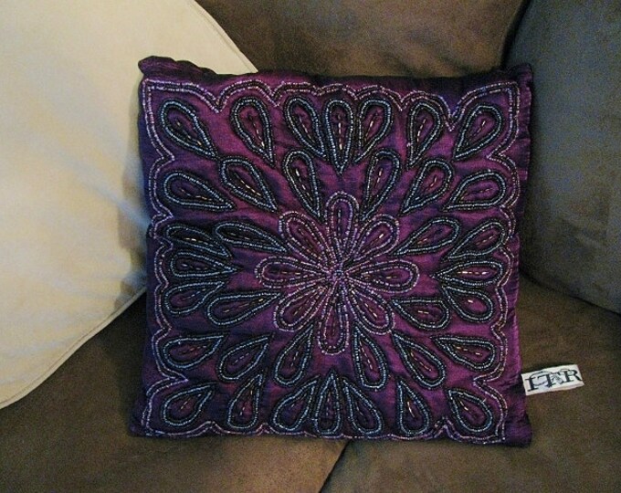 Vintage Purple Silk Beaded Pillow Etsy