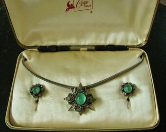 Antique 1940's Coro Craft Jelly Belly Necklace & Earrings Set