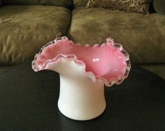 Antique Fenton Peach Crest Hat Vase