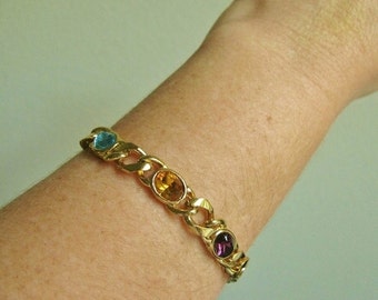 Vintage Multi Color Crystal Gold Chain Link Bracelet
