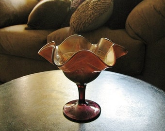 Antique Fenton Birds & Cherries Carnival Glass Compote, ca 1910