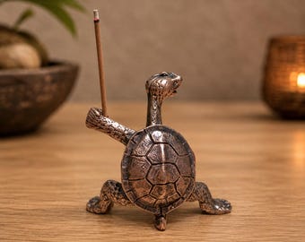 Mini wierookhouder schildpad, bronzen schildpadstandbeeld, wierookbrander schildpad, sandelhoutstokhouder, decor zenbureau, dierenbeeldje cadeau