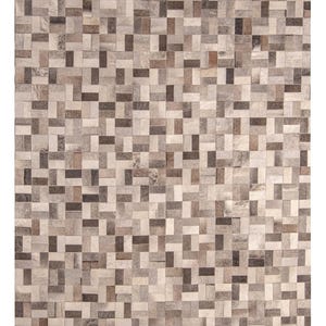 Handmade Cowhide Patchwork Rug, Gray Cream Leather Area Runner Home Décor