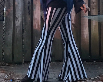 lycra bell pants / flared pants / black and white stripes / organic