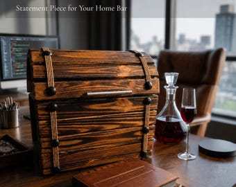 Mobile bar rustico in legno, contenitore per vini e liquori, decorazione per bar domestico, regalo per lui, mobile per liquori, regalo per amanti del bourbon