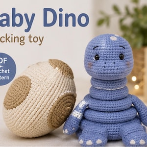 Baby Dino Stacking Toy Crochet Pattern: Amigurumi Dinosaur Ring Stacker PDF Download