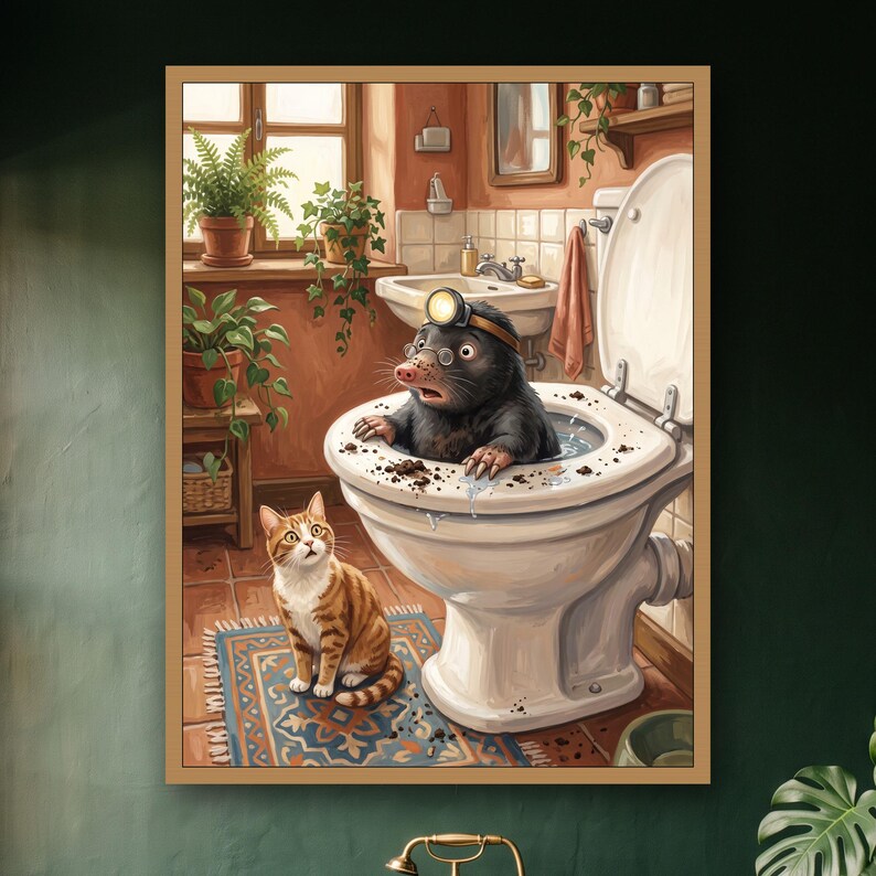 Mole Print, Funny Bathroom Wall Art, Kids Bathroom Art, Bathroom Decor, Funny Bathroom Art, Bathroom Prints image 1