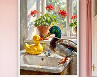 Mallard Duck Print, Funny Bathroom Wall Art, Bathroom Decor, Farmhouse Wall Art, Funny Bathroom Art, Bathroom Prints