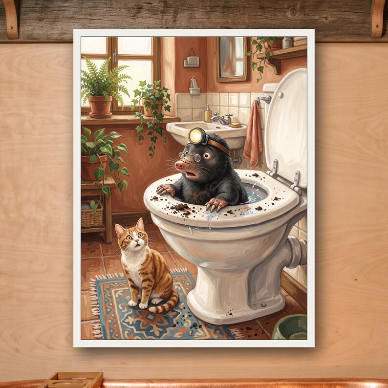 Mole Print, Funny Bathroom Wall Art, Kids Bathroom Art, Bathroom Decor, Funny Bathroom Art, Bathroom Prints image 2