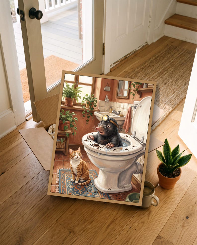 Mole Print, Funny Bathroom Wall Art, Kids Bathroom Art, Bathroom Decor, Funny Bathroom Art, Bathroom Prints image 4