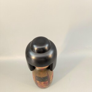 Vintage Japanese Wooden Kokeshi Style Doll 28 cm, Painted Floral Wood Figure, Marked Base image 5