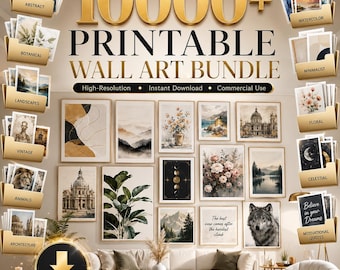 Über 10.000 druckbare Wandbilder im Paket, abstrakte Vintage-Drucke mit botanischen Landschaften und Tieren (digitaler Download)