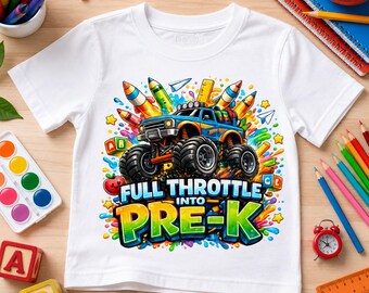 Pre K PNG, Back to School Sublimation Design, Kids Shirt Mug Bag Print, First Day of School, Preschool Teacher Gift, Monster Truck PNG