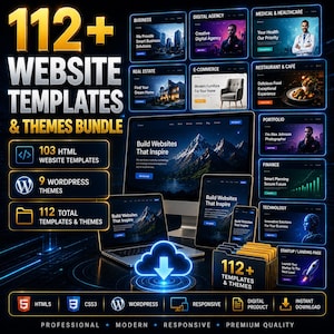 Pakiet 112 szablonów stron internetowych, 103 szablony stron internetowych HTML + 9 motywów WordPress, szablony stron biznesowych, agencyjnych, medycznych i landing page