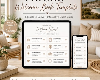 Airbnb Welcome Book Template, Editable Canva Guest Guide, Interactive Vacation Rental Welcome Guide