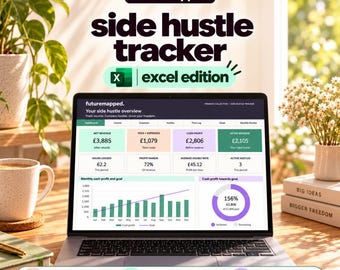 Plantilla de Excel para el seguimiento de actividades secundarias: Controla ingresos, gastos y ganancias (Descarga digital)