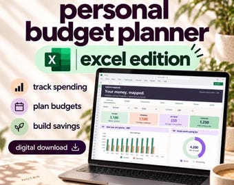Plantilla de Excel para planificar el presupuesto personal / Seguimiento de facturas mensuales y objetivos de ahorro (descarga digital)