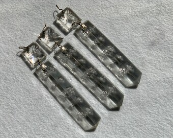 3 RARE Art Deco Style Clear Chandelier Crystals Vintage Crystals With Stars Retro Crystals 1930s 1940s