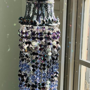 SOLD!  Crystal Sun Catcher With Tanzanite Crystal Beads Amethyst Amulet Hanging Fairy Window Sparkler