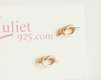 Tiny 14k gold knot earrings, solid 14k or 10k yellow gold, hand tied from 20k solid gold wire.