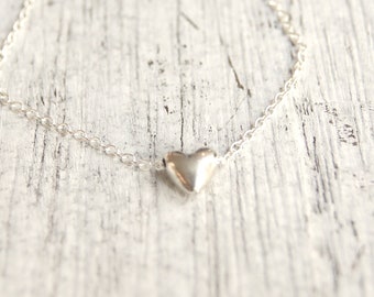 heart slider pendant, sterling silver on fine sterling silver chain 14 ", 15", 16" simple, dainty, and pretty, gift for her.