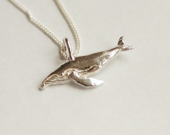 Humpback Whale Silver Pendant Necklace, Humpy Whale pendant, Ocean Theme Necklace