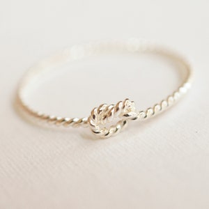 Friendship Ring Silver Rope Twist Knot Ring, Sterling Silver Hand Tied Knot in 1 mm 18 gauge , dainty delicate ring