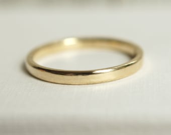 simple solid 10k  or 14k gold wedding band 2mm wide by 1.25 thick profile, recycle gold, women's gold ring