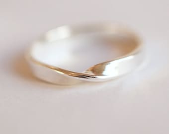 Mobius twist ring 2mm x 1mm solid 14k gold, sterling silver, unique wedding band.